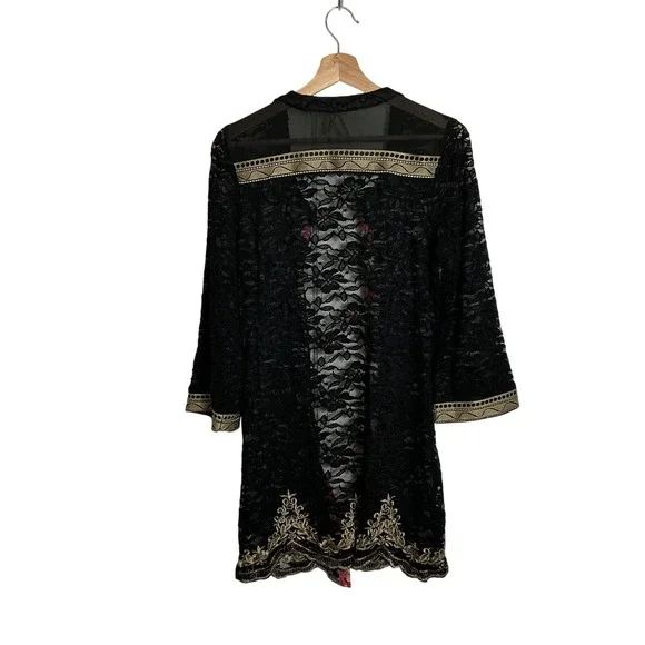 Gimmicks BKE Medium Black Floral Lace Cardigan Embroidered Whimsigoth Boho - Picture 2 of 10